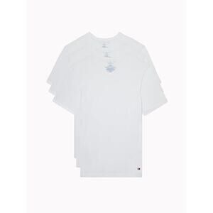Tommy Hilfiger Men's 3 Pack T Shirts Classic Cotton V Neck All White-Large